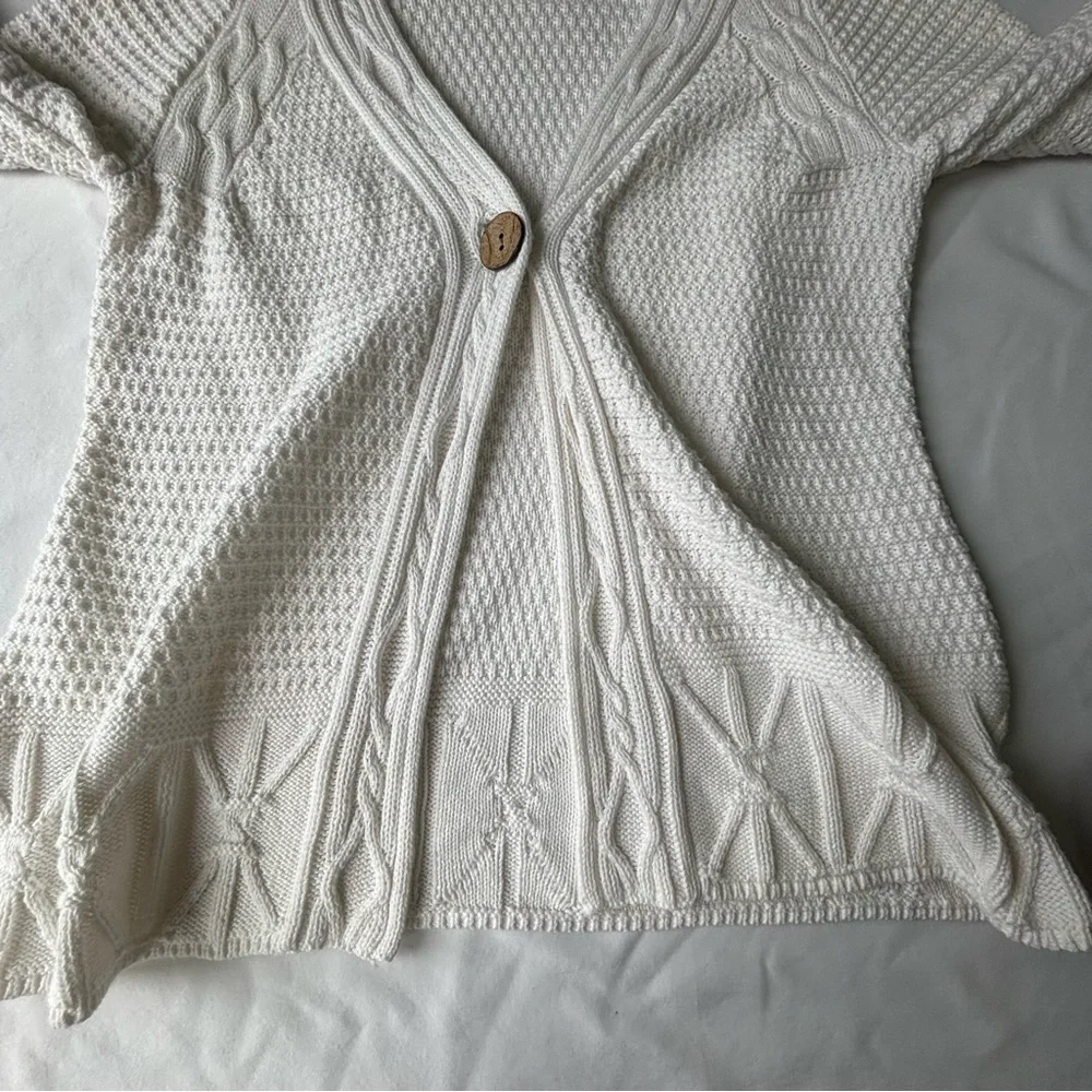 Christopher & Banks White Cardigan with Cable Knit Design